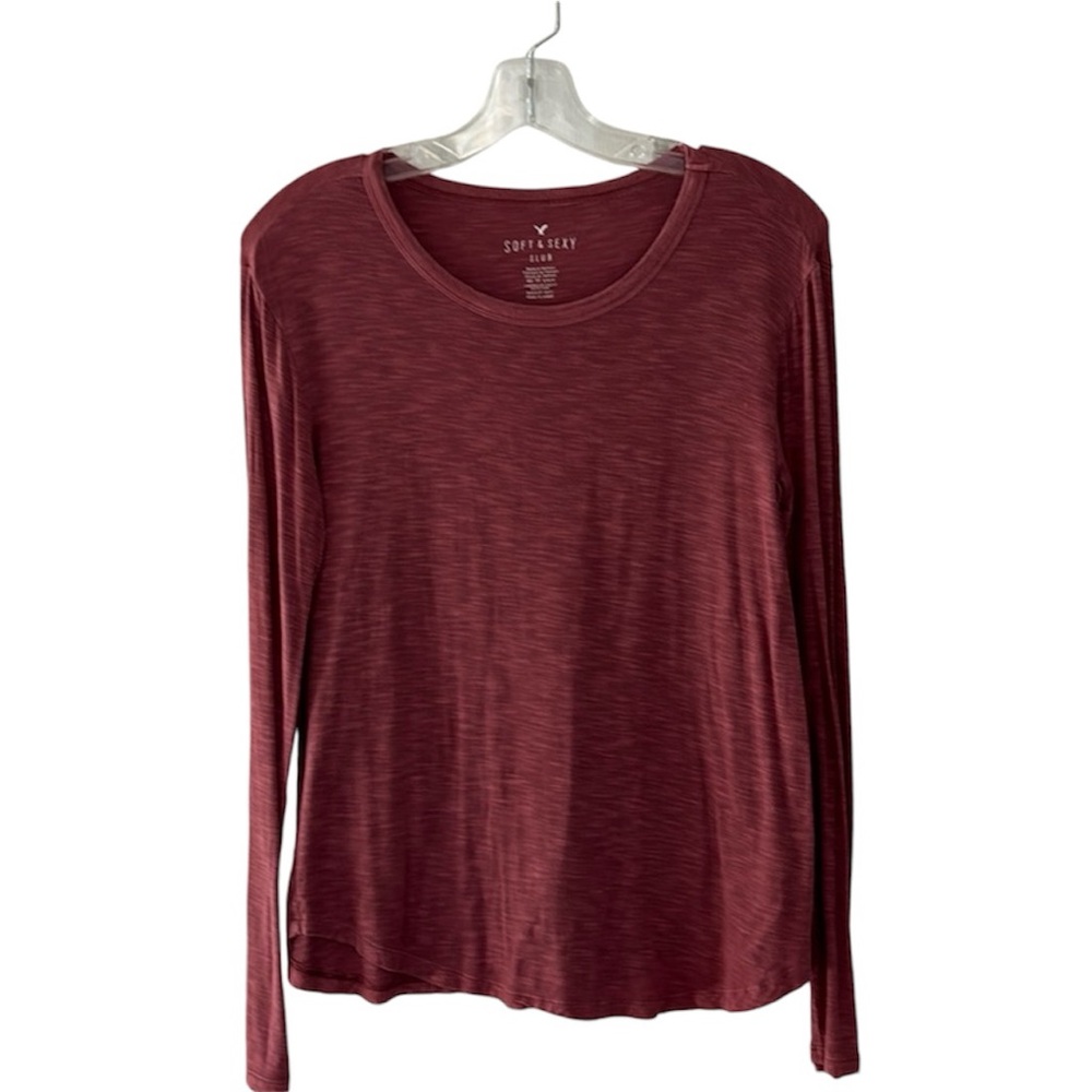 American Eagle Soft & Sexy Long Sleeve Rose Mauve Heathered T-Shirt Top